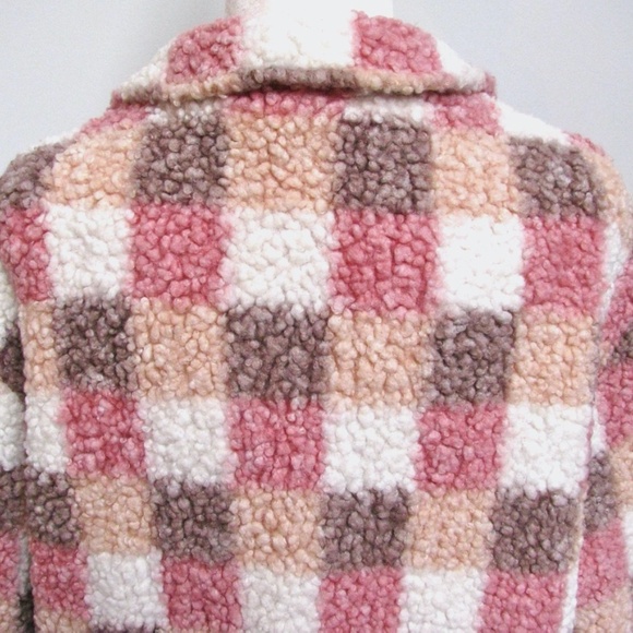 Pink Lily Sherpa Jacket Pink Multicolor Plaid Lined Womens Size XL - Picture 8 of 16